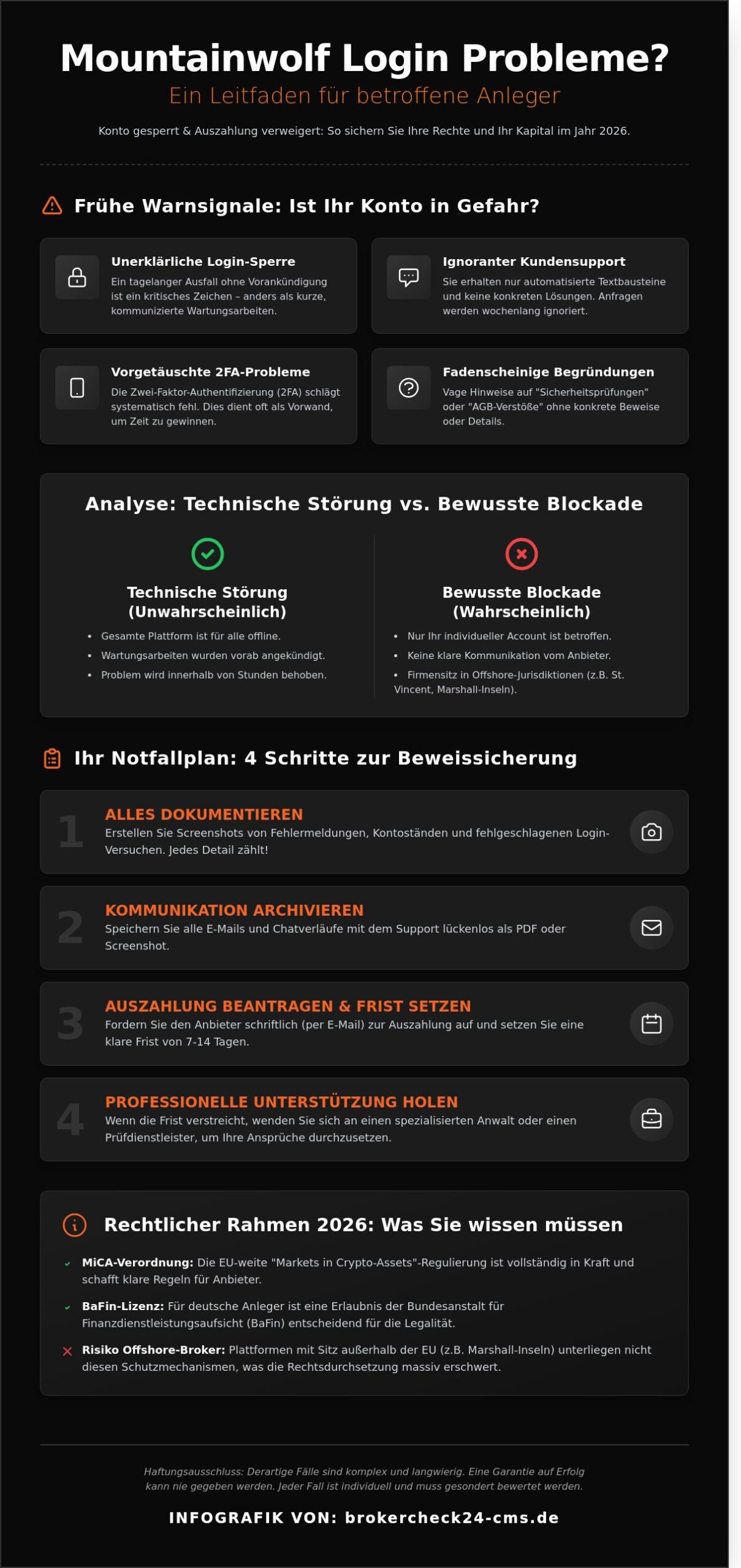 Mountainwolf Login: Probleme, Kontosperren und rechtliche Schritte für Anleger (2026)